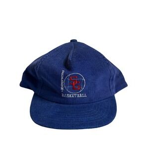 VTG Yupoong Showcase Rocket Basketball Blue Corduroy Snapback Hat Men Sportswear